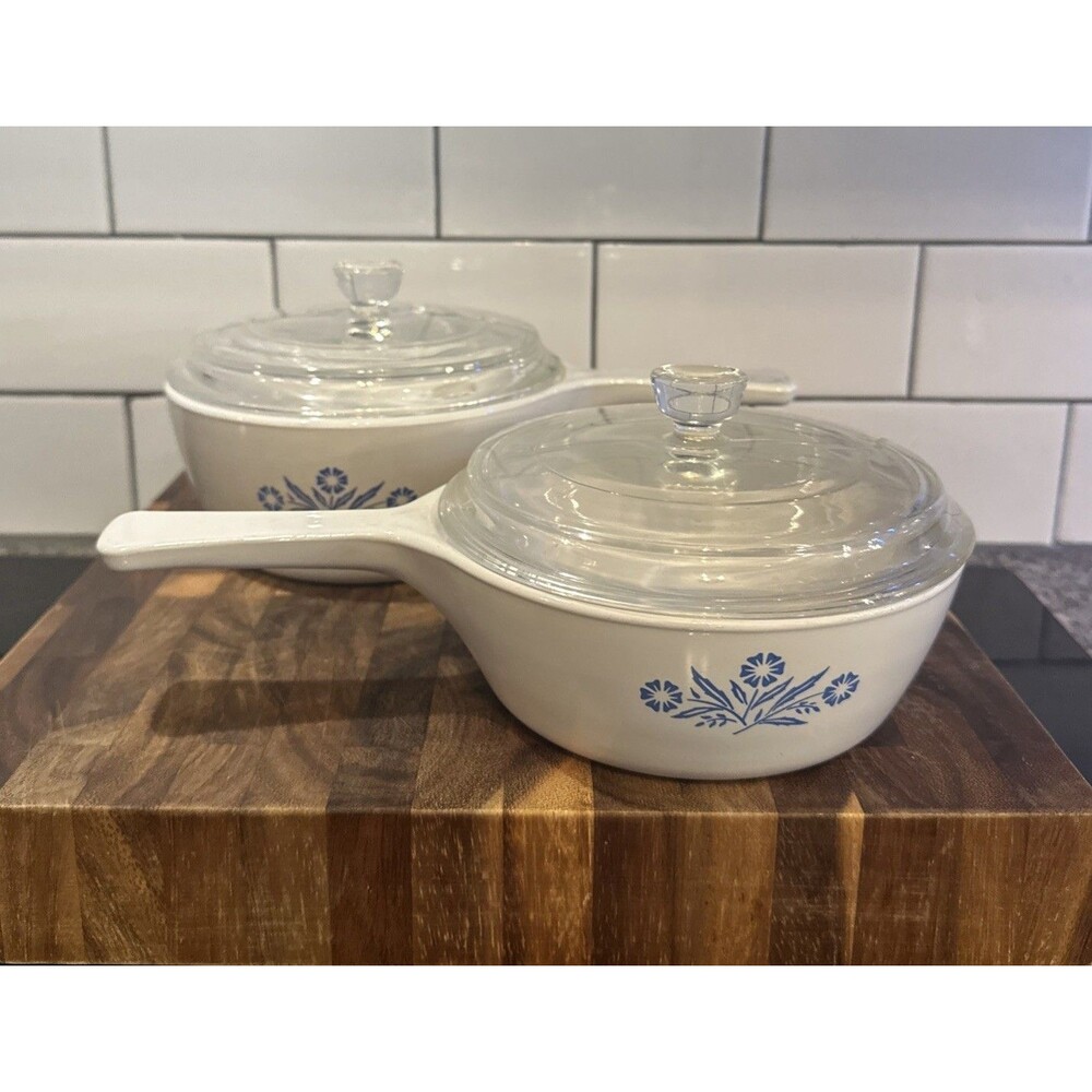 Vtg Corning Ware Blue Cornflower Set of 2 P-81-B 1 Pt Saucepan Skillet